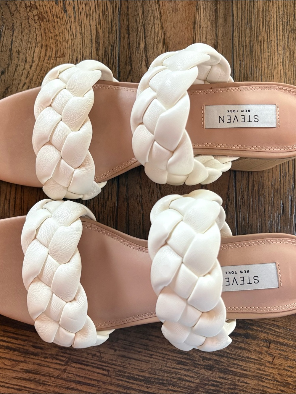 Steven by Steve Madden White Braided Block Heel Mules - Picture 3 of 5